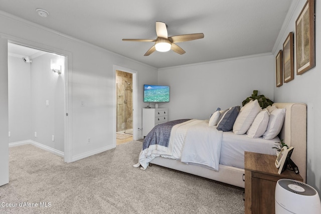 12155 N Yearling Cir, Hayden, ID 83835 - bedroom featuring carpet, ornamental molding, a ceiling fan, and ensuite bathroom
