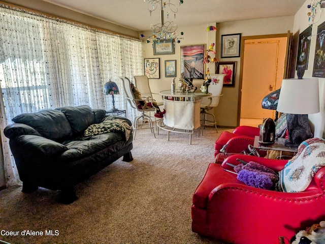 6702 Kelso Lake Rd, Athol, ID 83801 - living room with carpet floors and a chandelier