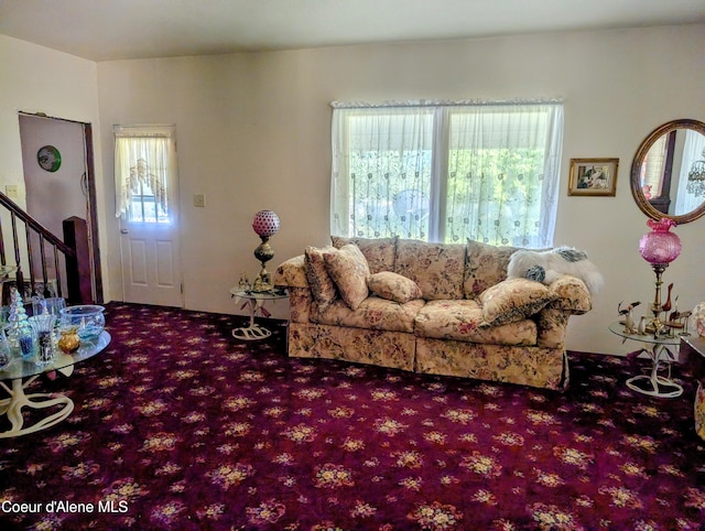 6702 Kelso Lake Rd, Athol, ID 83801 - living room with carpet and stairway