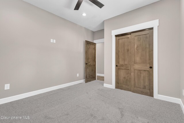 32926 N 10th Ave, Spirit Lake, ID 83869 - unfurnished bedroom with carpet floors, ceiling fan, recessed lighting, and a closet