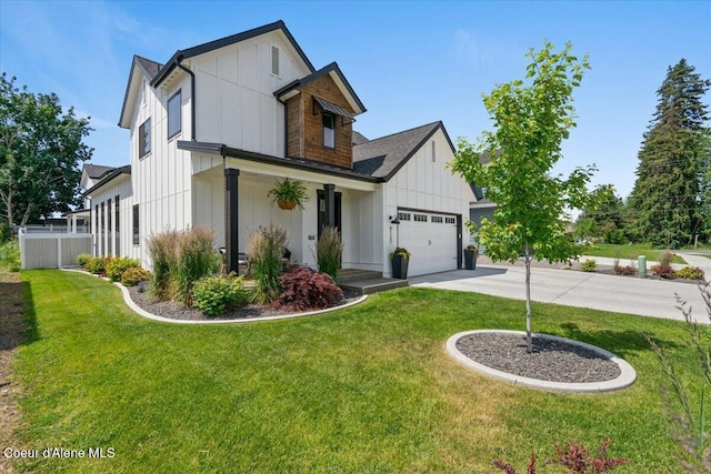 9137 N Raintree Ln, Hayden, ID 83835 - modern inspired farmhouse with board and batten siding, concrete driveway, and an attached garage