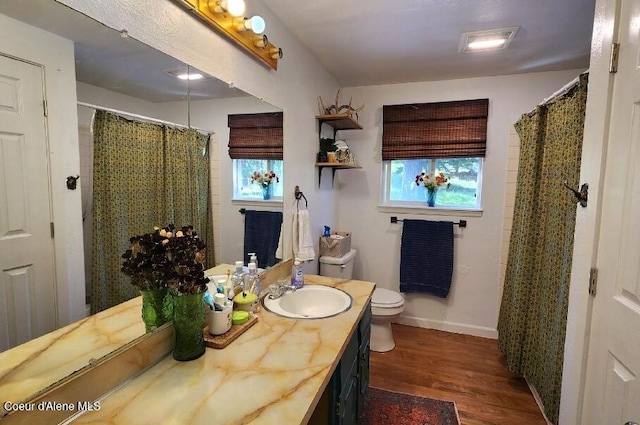 1150 Elm Dr, Saint Maries, ID 83861 - full bath with wood finished floors, vanity, plenty of natural light, and a shower with curtain