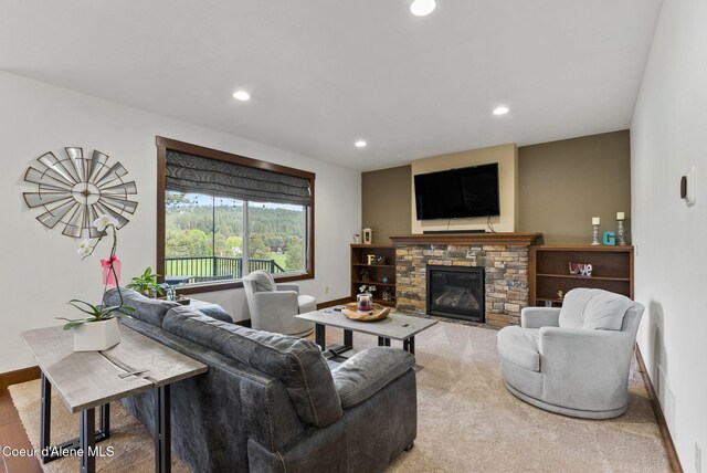 13408 E Copper River Ln, Spokane, WA 99206 - living area featuring recessed lighting and a fireplace