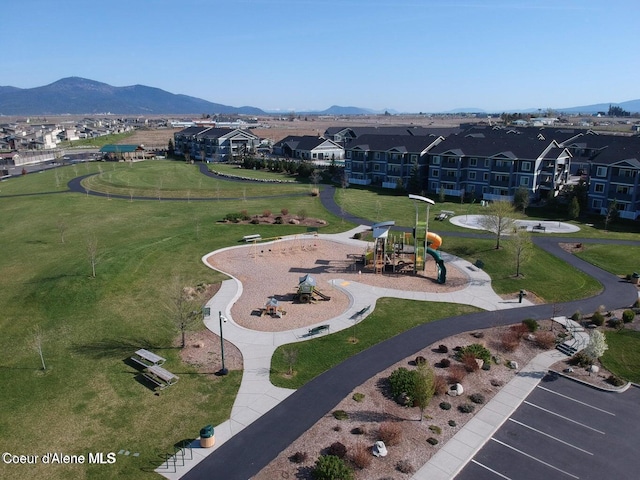 2848 N O Connor Blvd, Post Falls, ID 83854 - aerial view of residential area featuring a mountainous background and a community park