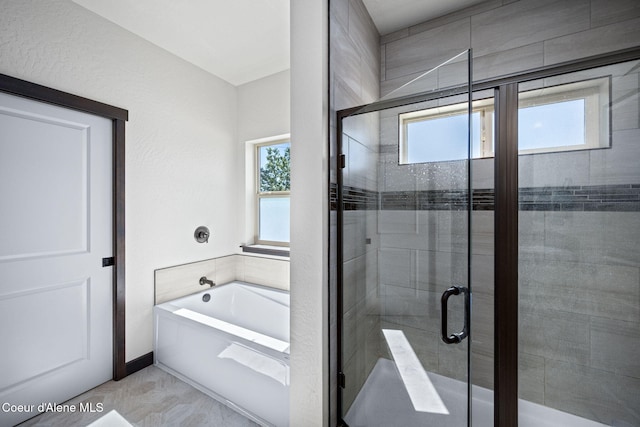 2499 N N Side Saddle Ln, Post Falls, ID 83854 - bathroom featuring a bath, plenty of natural light, and a shower stall