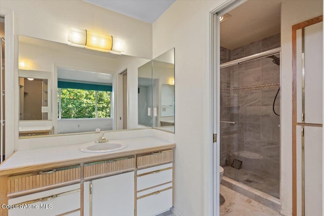 2699 E Packsaddle Dr, Coeur Dalene, ID 83815 - full bath with a shower stall, vanity, and marble look tiles