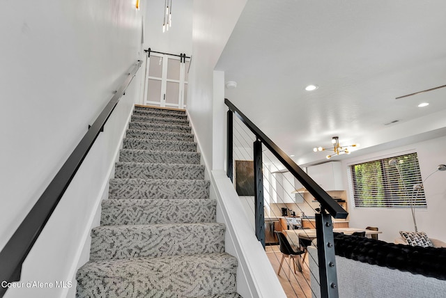 114 E Hattie, Coeur Dalene, ID 83814 - stairs featuring carpet flooring and recessed lighting
