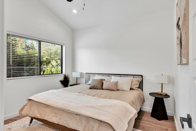 114 E Hattie, Coeur Dalene, ID 83814 - bedroom featuring wood finished floors, recessed lighting, high vaulted ceiling, and ceiling fan
