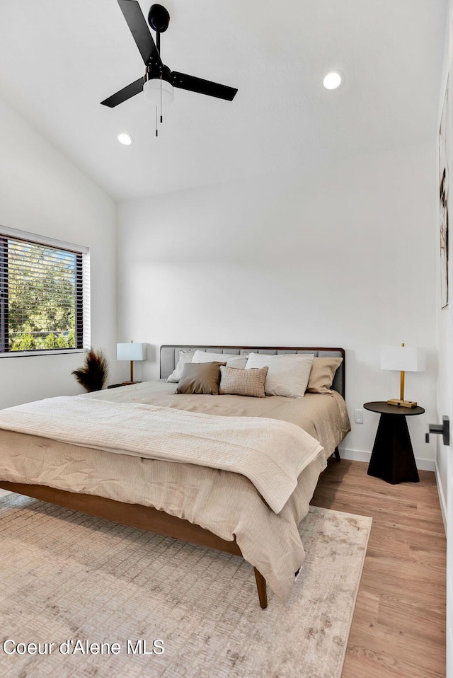 114 E Hattie, Coeur Dalene, ID 83814 - bedroom with light wood-style flooring, recessed lighting, lofted ceiling, and ceiling fan
