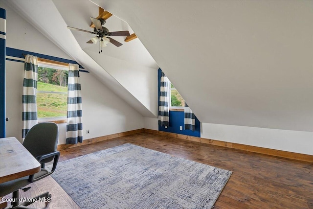 3297 Minaloosa Valley Rd, Plummer, ID 83851 - office space with a ceiling fan, lofted ceiling, plenty of natural light, and wood finished floors