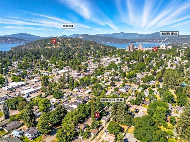 1613 E Coeur D Alene Ave, Coeur Dalene, ID 83814 - aerial overview of property's location featuring a water and mountain view