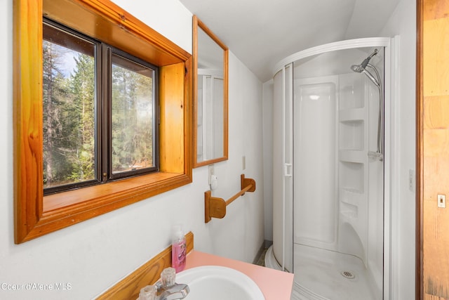 5341 Hoo Doo Loop, Oldtown, ID 83822 - bathroom with a stall shower and lofted ceiling
