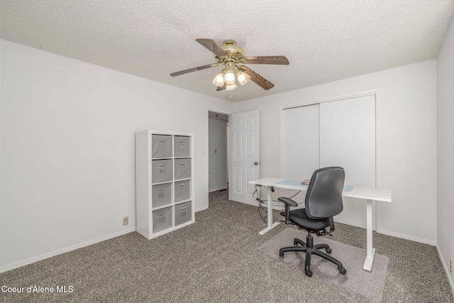 1814 E Jenny Lynn Ln, Coeur Dalene, ID 83815 - carpeted home office featuring ceiling fan and a textured ceiling