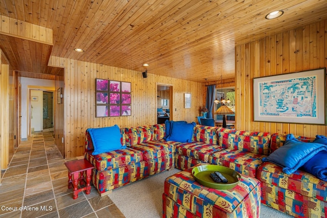 1750 W Valhalla Rd, Coeur Dalene, ID 83814 - living room featuring wood ceiling, wood walls, and recessed lighting