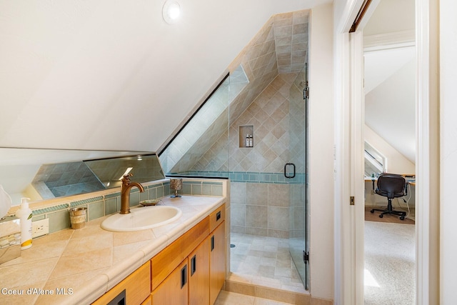 1750 W Valhalla Rd, Coeur Dalene, ID 83814 - bathroom featuring vanity, a shower stall, and tasteful backsplash