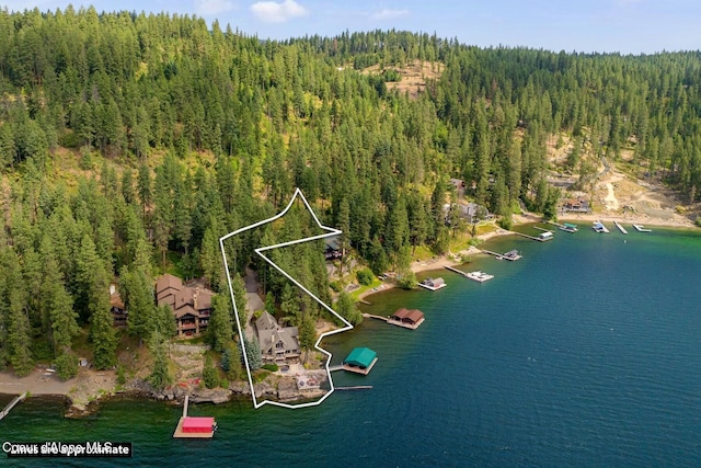 1750 W Valhalla Rd, Coeur Dalene, ID 83814 - aerial overview of property's location with a large body of water and property parcel outlined