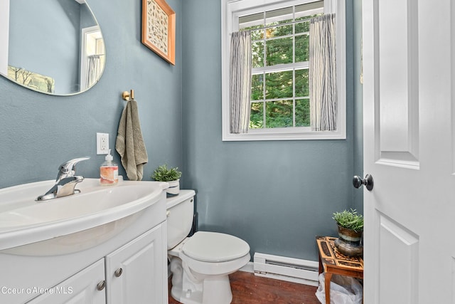 187 White Way, Priest River, ID 83856 - bathroom with baseboard heating, vanity, and wood finished floors