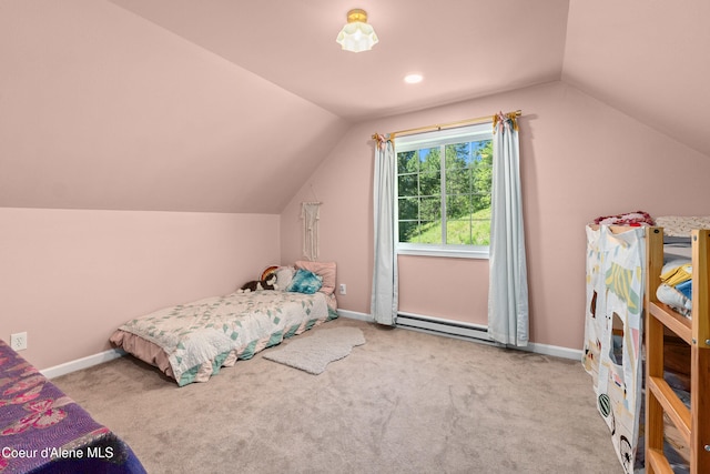 187 White Way, Priest River, ID 83856 - bedroom featuring lofted ceiling, a baseboard heating unit, and carpet floors