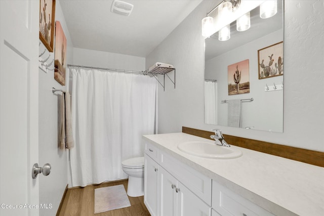 67 Bingham Way, Priest River, ID 83856 - bathroom featuring vanity, wood finished floors, and a shower with shower curtain
