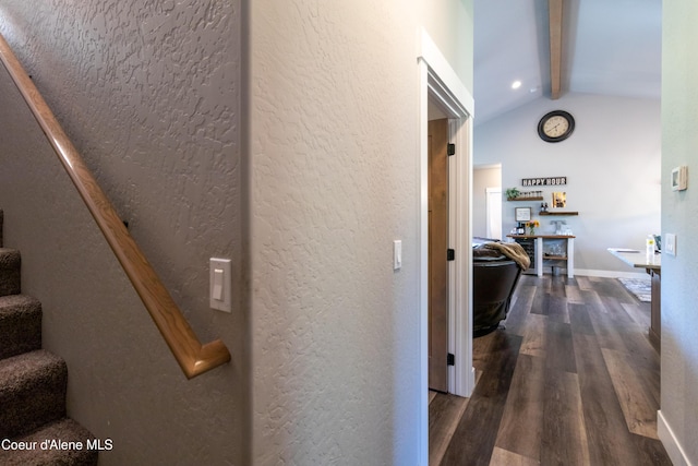 23426 N Massif Rd, Rathdrum, ID 83858 - hallway with dark wood finished floors, stairway, and a textured wall
