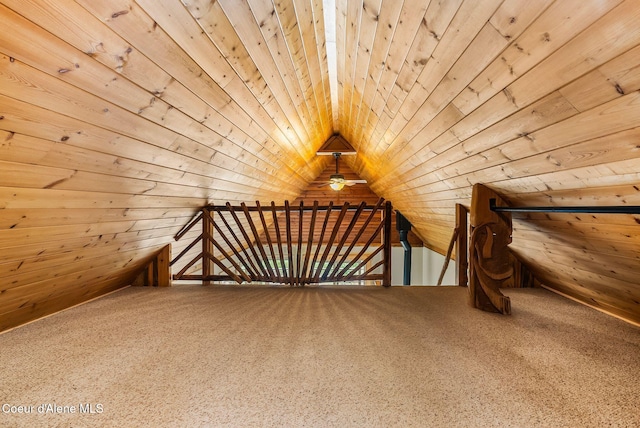 1053 Upper Pack River Rd, Sandpoint, ID 83864 - bonus room with carpet, wood ceiling, vaulted ceiling, and ceiling fan