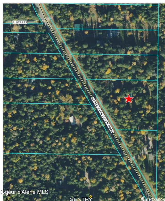 1053 Upper Pack River Rd, Sandpoint, ID 83864 - aerial overview of property's location featuring property parcel outlined