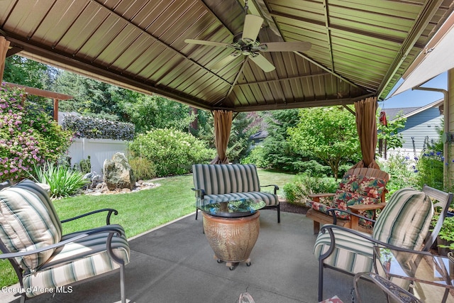 11477 N Rocking R Rd, Hayden, ID 83835 - view of patio featuring a ceiling fan and a gazebo