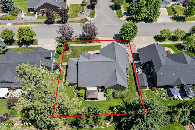 11477 N Rocking R Rd, Hayden, ID 83835 - aerial perspective of suburban area with property parcel outlined