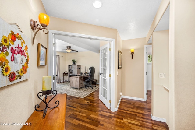 5570 E Shoreline Dr, Post Falls, ID 83854 - corridor with an office area, wood finished floors, and french doors