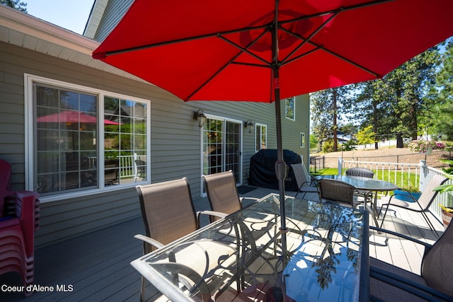 5570 E Shoreline Dr, Post Falls, ID 83854 - deck with outdoor dining space and a grill