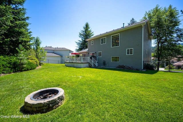 5570 E Shoreline Dr, Post Falls, ID 83854 - back of house featuring an outdoor fire pit and a wooden deck