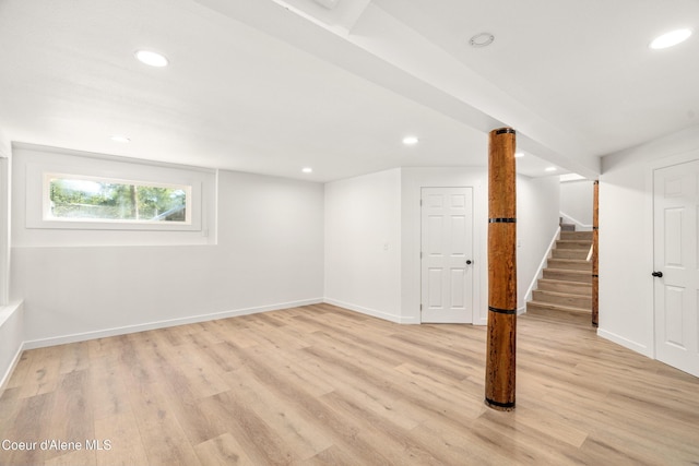 28729 Ramsey Rd, Athol, ID 83801 - basement with recessed lighting, light wood-type flooring, and stairs