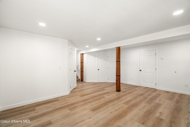 28729 Ramsey Rd, Athol, ID 83801 - finished basement with recessed lighting, light wood-type flooring, and stairs