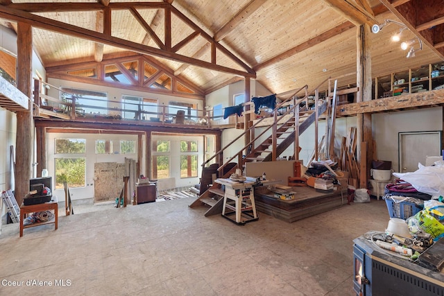784 Twin Rivers Rd, Athol, ID 83801 - living room with high vaulted ceiling and wood ceiling
