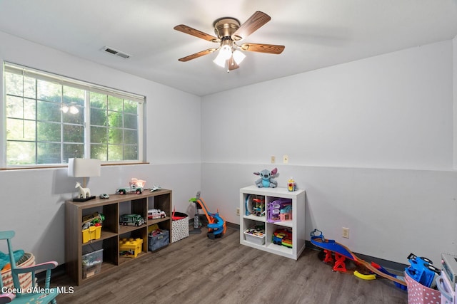 7386 W Sunrise Ct, Rathdrum, ID 83858 - rec room featuring a ceiling fan and wood finished floors