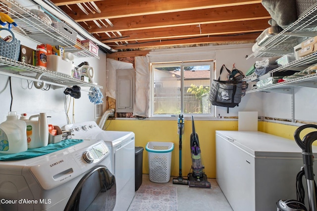 7386 W Sunrise Ct, Rathdrum, ID 83858 - washroom featuring washer and clothes dryer and electric panel