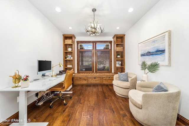 12500 N Partridge Way, Hayden, ID 83835 - office space with dark wood finished floors, a chandelier, and recessed lighting