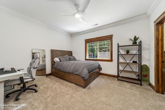 12500 N Partridge Way, Hayden, ID 83835 - bedroom with carpet, crown molding, ceiling fan, and a desk