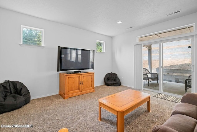 21714 S Lakeview Dr, Worley, ID 83876 - living room with light carpet, recessed lighting, and a textured ceiling