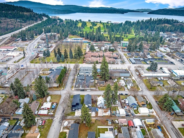 2119 E Lakeside Ave, Coeur Dalene, ID 83814 - aerial view of property and surrounding area featuring a water and mountain view and nearby suburban area