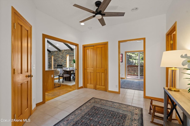 23388 N Teddy Loop, Rathdrum, ID 83858 - entrance foyer featuring light tile patterned floors and ceiling fan