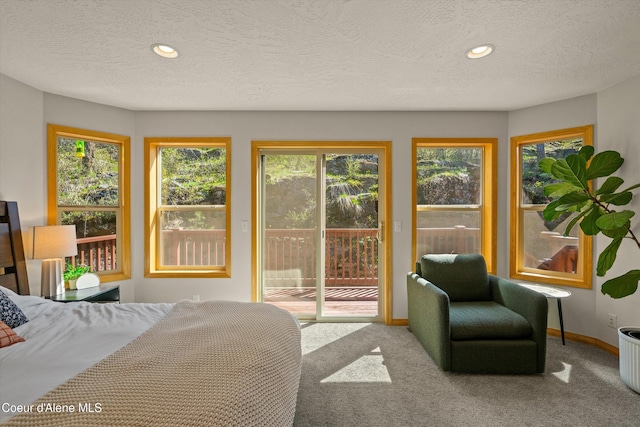 23388 N Teddy Loop, Rathdrum, ID 83858 - carpeted bedroom with access to exterior, a textured ceiling, and recessed lighting