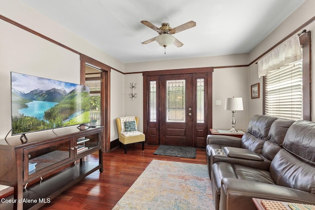105 E Miller Ave, Coeur Dalene, ID 83814 - foyer entrance featuring healthy amount of natural light, dark wood-style floors, and a ceiling fan