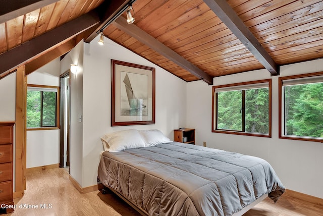 30553 N Stampede Rd, Athol, ID 83801 - bedroom featuring wooden ceiling, light wood-style flooring, and rail lighting