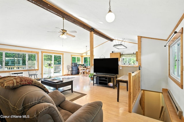 1655 Gun Club Rd, Sagle, ID 83860 - living room with wood finished floors, plenty of natural light, and a ceiling fan