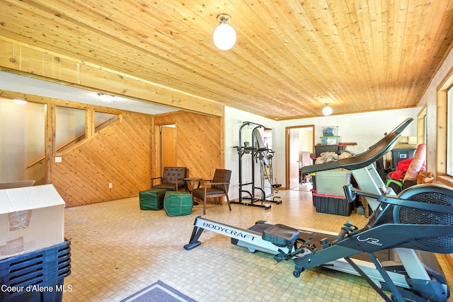 1655 Gun Club Rd, Sagle, ID 83860 - exercise room with wood ceiling, carpet floors, and wood walls