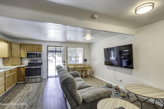517 N Stephen St, Clark Fork, ID 83811 - living area with wood finished floors and a textured ceiling