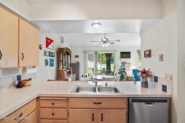 4922 W Village Blvd # 5, Rathdrum, ID 83858 - kitchen featuring dishwasher, open floor plan, light brown cabinetry, and light countertops