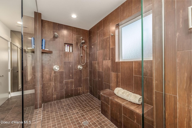 1758 W Bellerive Ln, Coeur Dalene, ID 83814 - full bathroom with tiled shower, tile patterned flooring, and recessed lighting