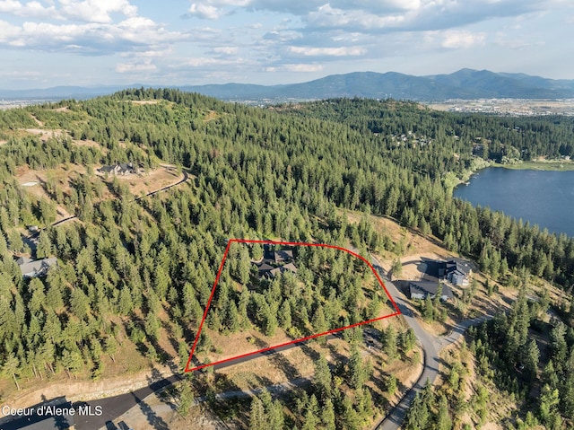 16749 W Cade Rd, Hauser, ID 83854 - aerial overview of property's location featuring a water and mountain view and property boundaries highlighted